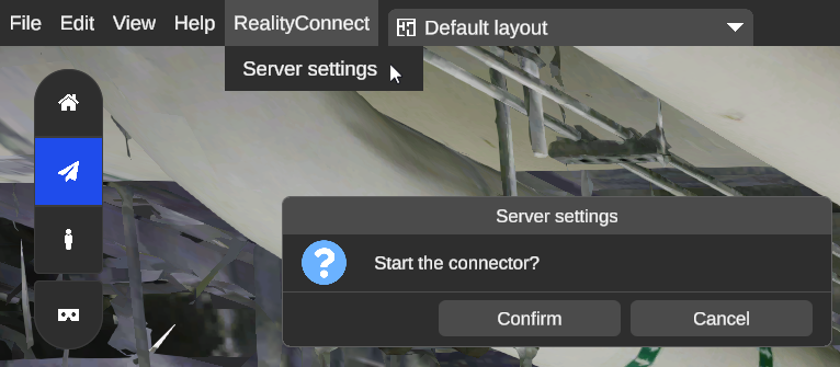 Menu displaying server settings with options to start the connector in a software interface.